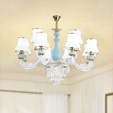Classic Cream Glass Blue Bedroom Chandelier Light With Crystal Accents 10 /