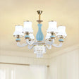 Classic Cream Glass Blue Bedroom Chandelier Light With Crystal Accents 6 /