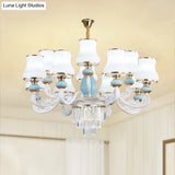 Classic Cream Glass Blue Bedroom Chandelier Light With Crystal Accents