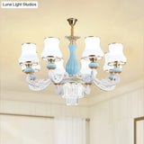 Classic Cream Glass Blue Bedroom Chandelier Light With Crystal Accents