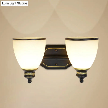 Classic Cream Glass Wall Sconce - Bell Shape Black Light For Living Room