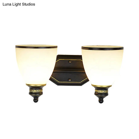 Classic Cream Glass Wall Sconce - Bell Shape Black Light For Living Room