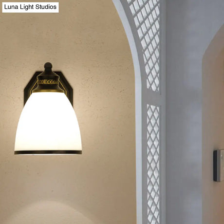 Classic Cream Glass Wall Sconce - Bell Shape Black Light For Living Room