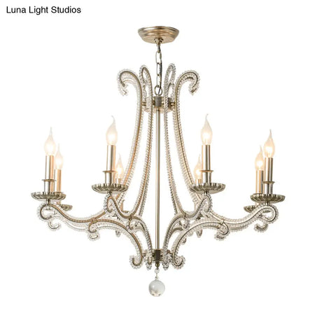 Classic Crystal Beaded Chandelier Hanging Lamp With 3 Lights In Nickel Finish