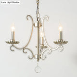 Classic Crystal Beaded Chandelier Hanging Lamp With 3 Lights In Nickel Finish