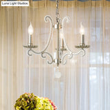 Classic Crystal Beaded Chandelier Hanging Lamp With 3 Lights In Nickel Finish