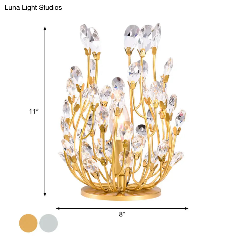 Classic Crystal Drop Table Nightstand Light For Living Room - Silver/Gold Finish 1-Light