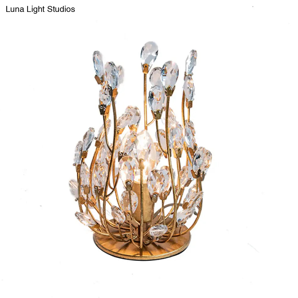 Classic Crystal Drop Table Nightstand Light For Living Room - Silver/Gold Finish 1-Light