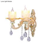 Classic Crystal Wall Light With Carved Arm And Backplate - 2 Lights Candlestick Sconce Lamp In