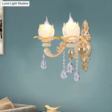 Classic Crystal Wall Light With Carved Arm And Backplate - 2 Lights Candlestick Sconce Lamp In