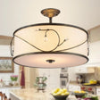 Classic Drum Fabric Semi Mount Ceiling Light - 5 Lights Flaxen 16’/19.5’ Wide / 16’