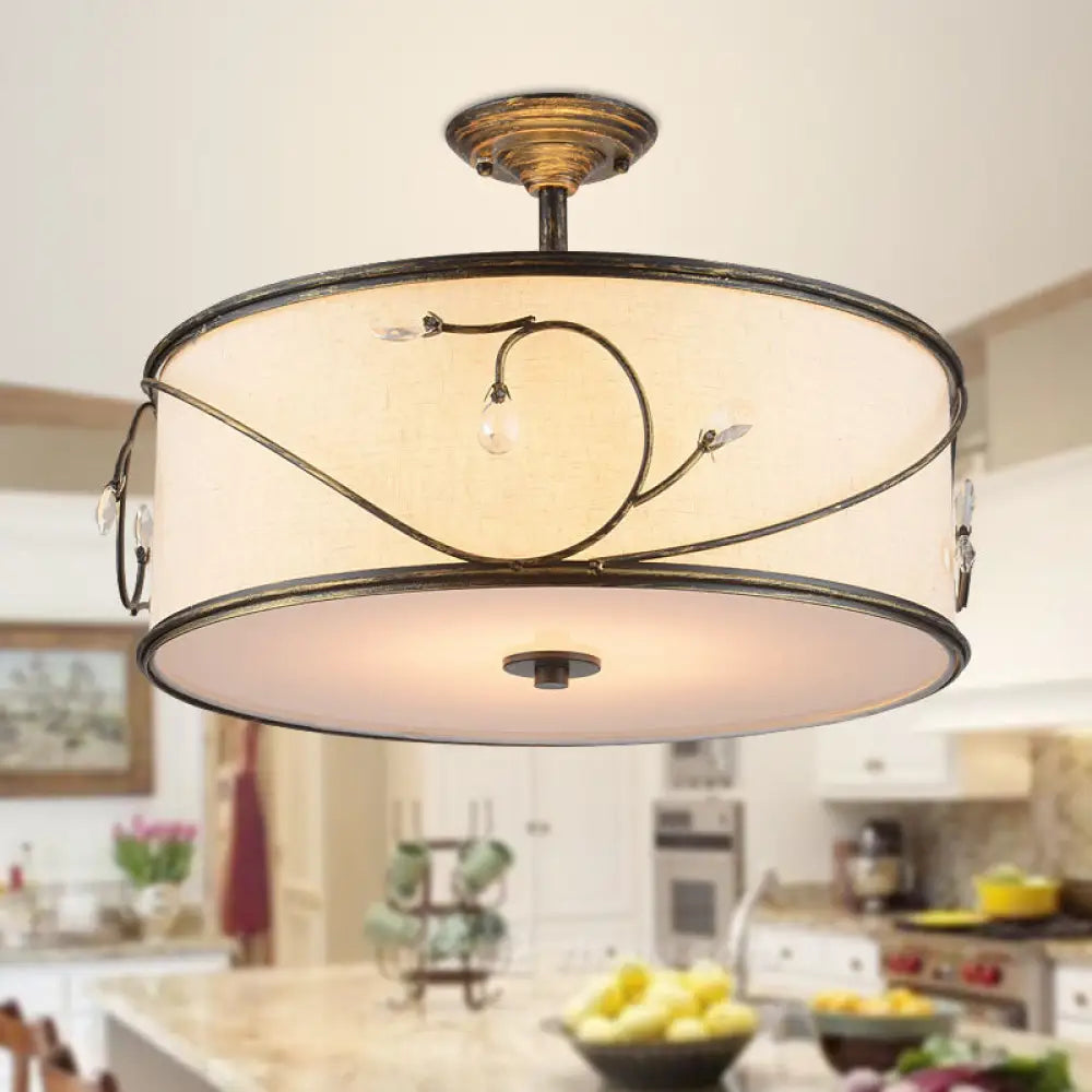 Classic Drum Fabric Semi Mount Ceiling Light - 5 Lights Flaxen 16’/19.5’ Wide / 16’