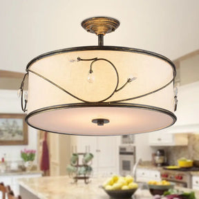 Classic Drum Fabric Semi Mount Ceiling Light - 5 Lights Flaxen 16’/19.5’ Wide / 16’