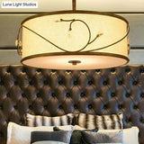Classic Drum Fabric Semi Mount Ceiling Light - 5 Lights Flaxen 16’/19.5’ Wide