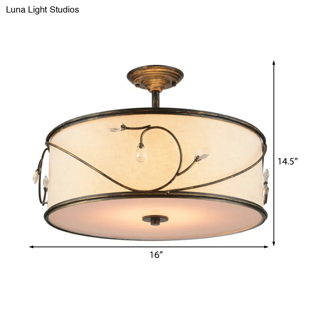 Classic Drum Fabric Semi Mount Ceiling Light - 5 Lights Flaxen 16’/19.5’ Wide