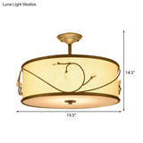 Classic Drum Fabric Semi Mount Ceiling Light - 5 Lights Flaxen 16’/19.5’ Wide