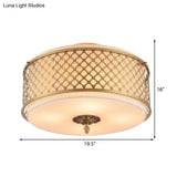 Classic Drum Metal Flush Mount Lamp Brass Finish 4/5 Lights 16’/19.5’ Wide Living Room Ceiling
