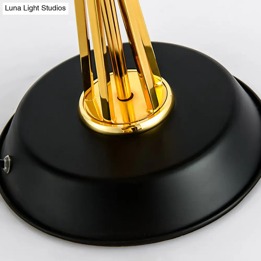 Classic Drum Reading Light Fabric Desk Lamp - Black Metal Base Bedroom Illumination Solution