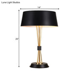 Classic Drum Reading Light Fabric Desk Lamp - Black Metal Base Bedroom Illumination Solution