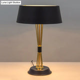 Classic Drum Reading Light Fabric Desk Lamp - Black Metal Base Bedroom Illumination Solution