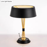 Classic Drum Reading Light Fabric Desk Lamp - Black Metal Base Bedroom Illumination Solution