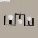 Classic Exposed Bulb Pendant Light In Black - 3 Metal Island Lights