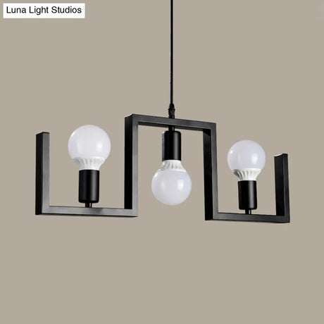 Classic Exposed Bulb Pendant Light In Black - 3 Metal Island Lights