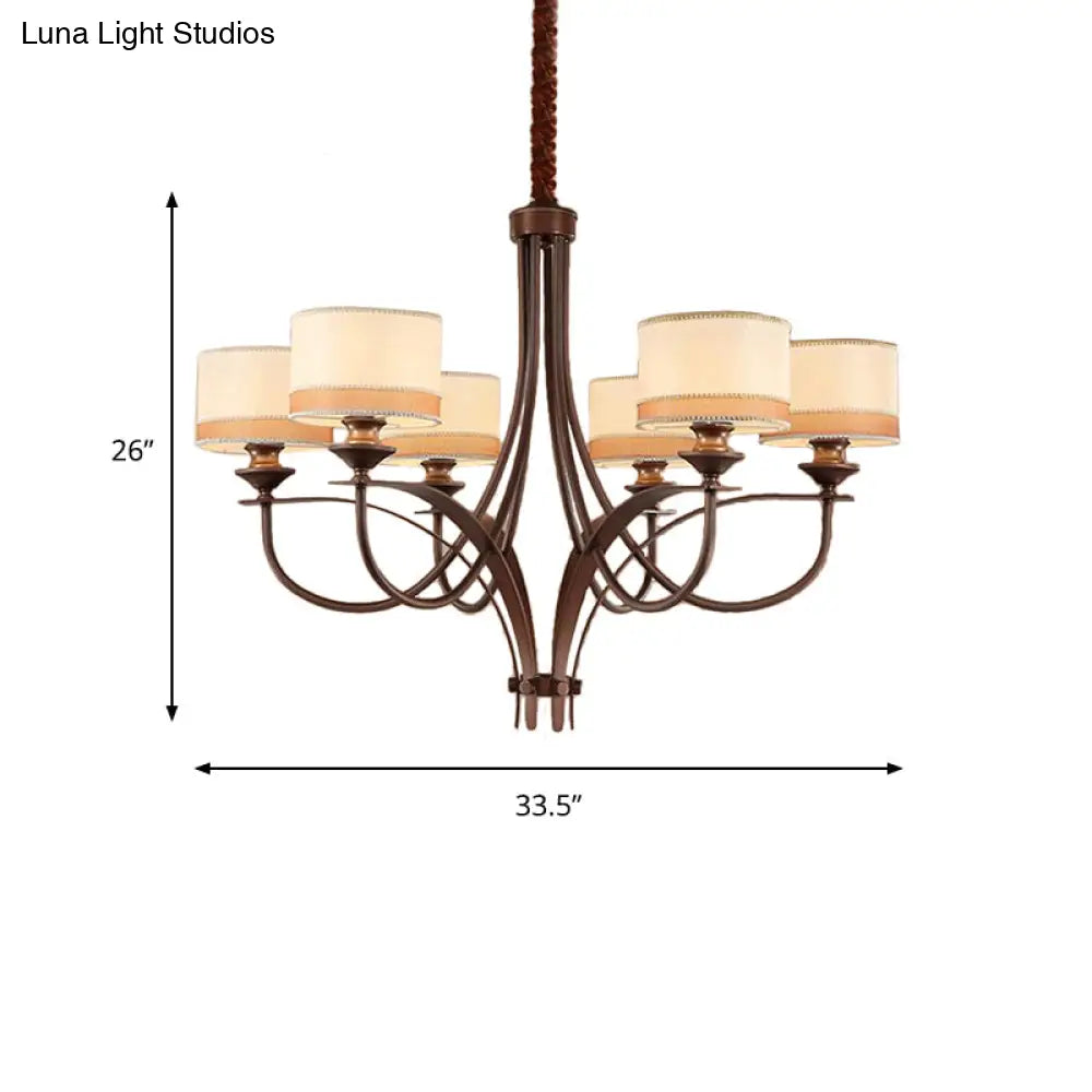 Classic Fabric Drum Chandelier - Light Tan Pendant For Living Room