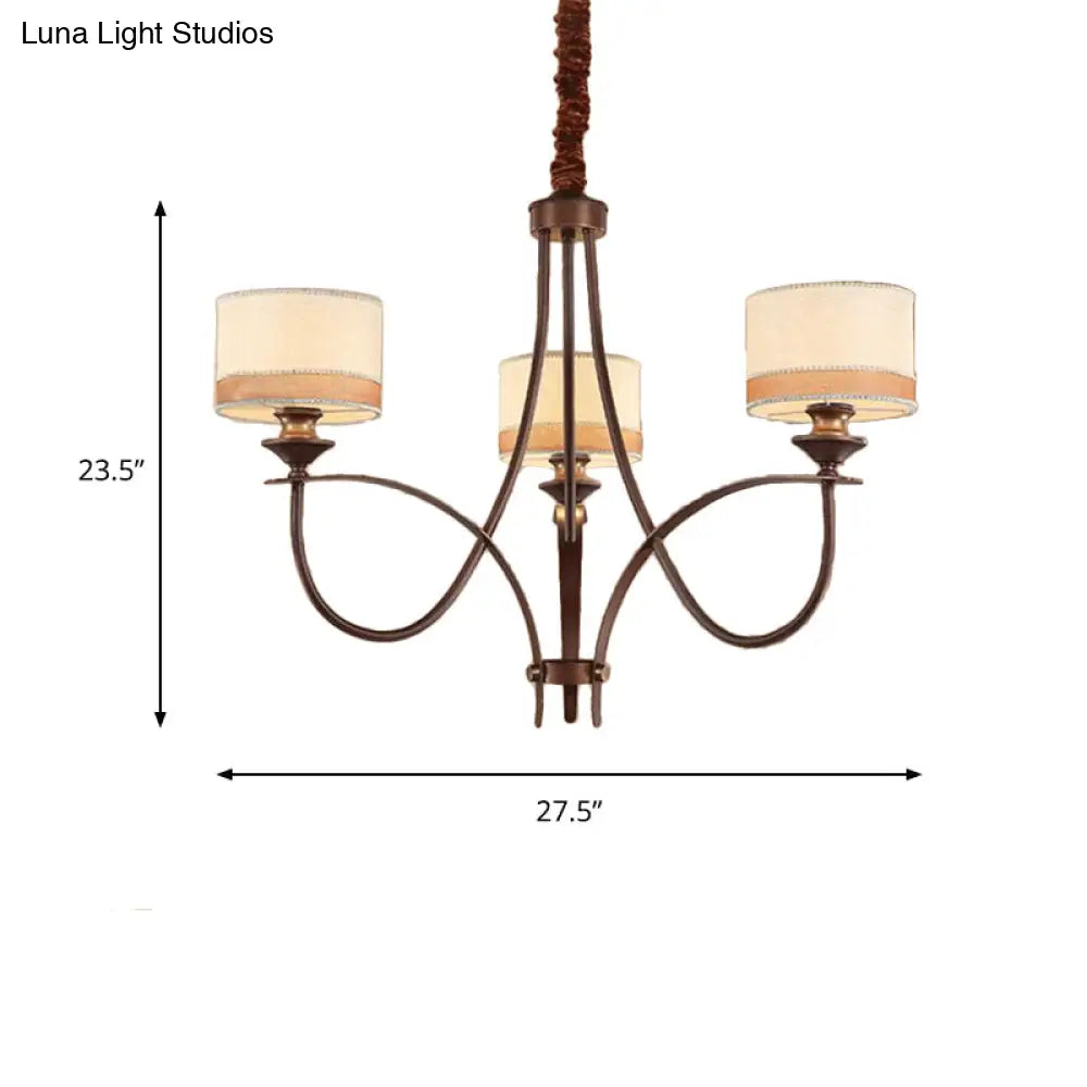Classic Fabric Drum Chandelier - Light Tan Pendant For Living Room