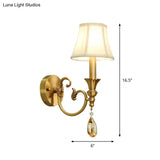 Classic Flared Wall Sconce In Gold With Crystal Drop - 1/2-Light Fabric Lamp