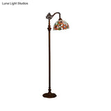 Classic Floral Stained Glass Reading Floor Light - Single-Bulb Standing Fixture In Orange