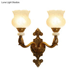 Classic Floral Wall Sconce With Milk Glass Shade And Brass Carved Backplate