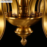 Classic Flower Hanging Lamp - 6 Bulbs Frosted White Glass Chandelier Light With Brass Fixture