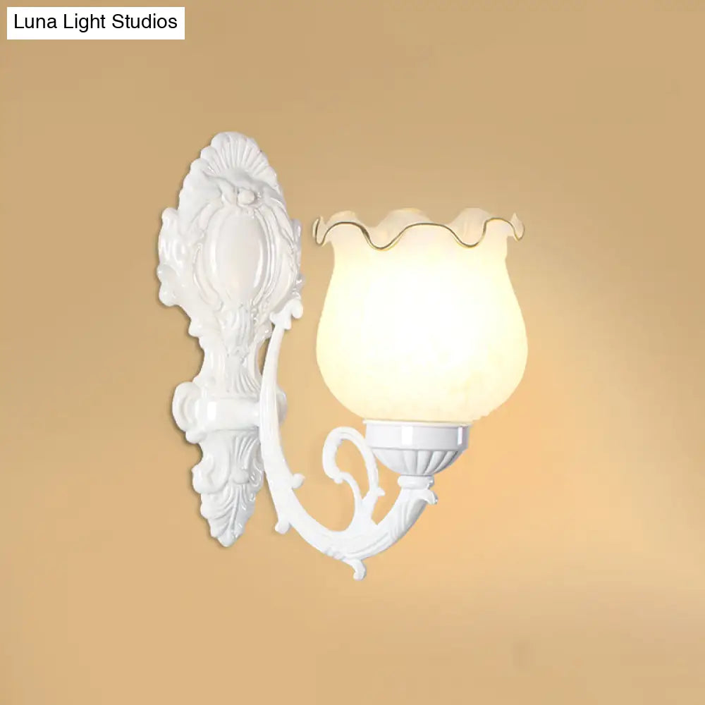 Classic Flower Wall Mount Light With Frost Glass And Ruffle Trim For Corridor