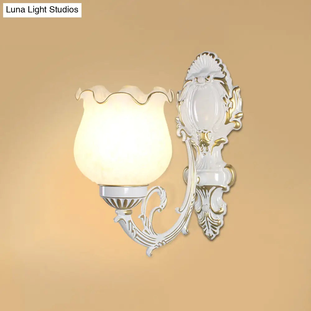 Classic Flower Wall Mount Light With Frost Glass And Ruffle Trim For Corridor