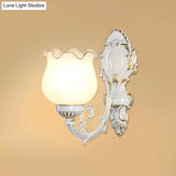 Classic Flower Wall Mount Light With Frost Glass And Ruffle Trim For Corridor