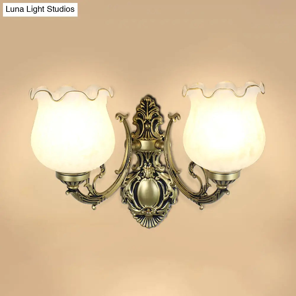 Classic Flower Wall Mount Light With Frost Glass And Ruffle Trim For Corridor