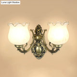 Classic Flower Wall Mount Light With Frost Glass And Ruffle Trim For Corridor