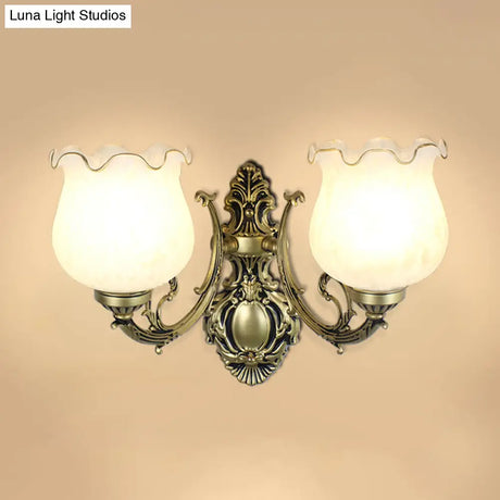 Classic Flower Wall Mount Light With Frost Glass And Ruffle Trim For Corridor