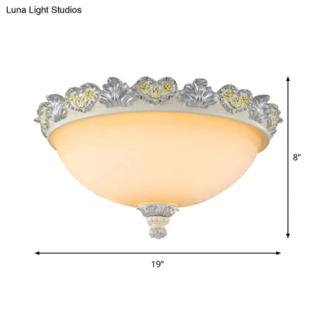 Classic Flush Mount Fixture: 3 - Bulb 15’/19’ Wide Frosted Glass Ceiling Light With Blossom