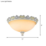 Classic Flush Mount Fixture: 3 - Bulb 15’/19’ Wide Frosted Glass Ceiling Light With Blossom