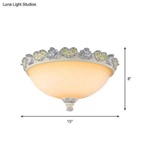 Classic Flush Mount Fixture: 3 - Bulb 15’/19’ Wide Frosted Glass Ceiling Light With Blossom
