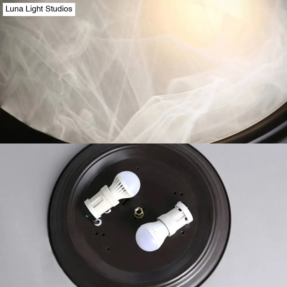 Classic Frosted Glass Flush Mount Lamp - Black/Black And Gold 3-Light Living Room Ceiling Fixture