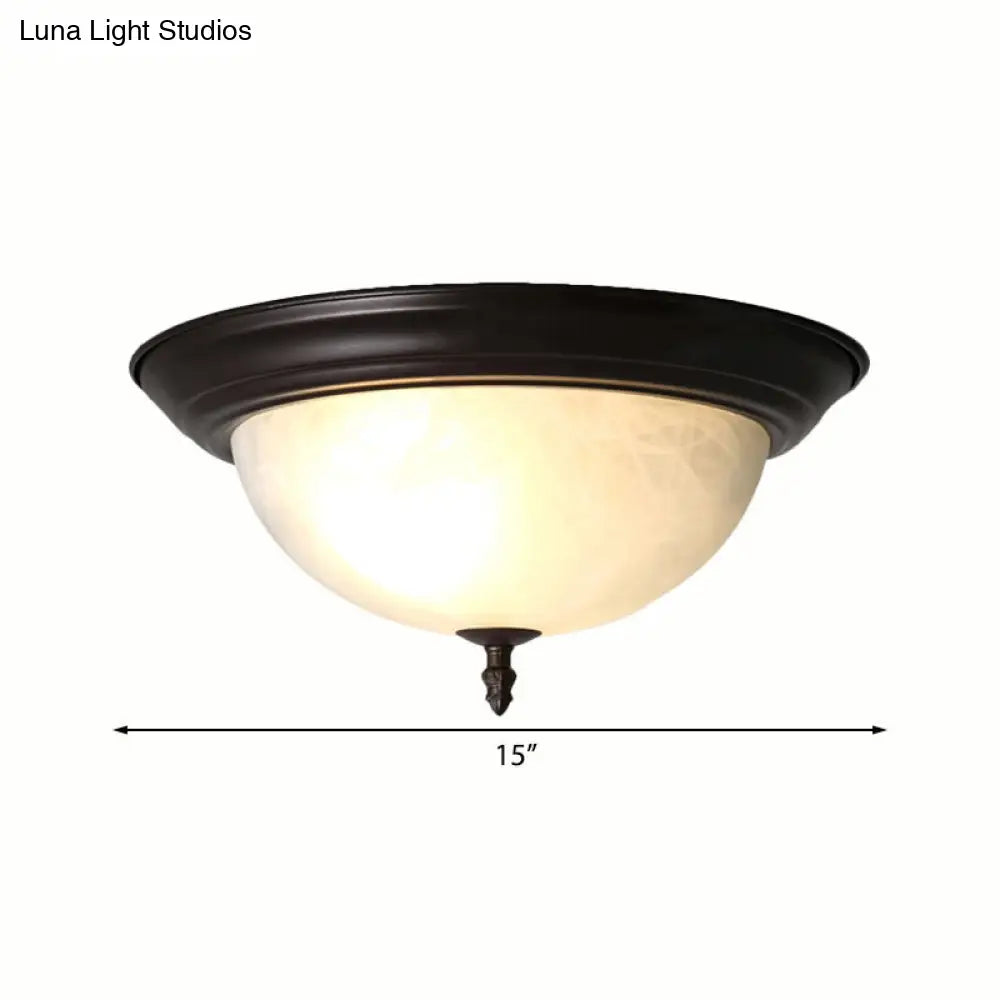 Classic Frosted Glass Flush Mount Lamp - Black/Black And Gold 3-Light Living Room Ceiling Fixture