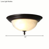 Classic Frosted Glass Flush Mount Lamp - Black/Black And Gold 3-Light Living Room Ceiling Fixture