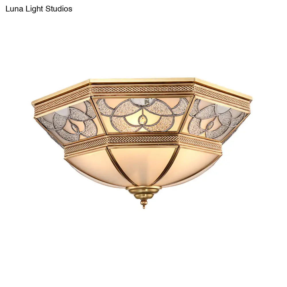 Classic Frosted Glass Flush Mount Lamp With Domed Design - Brass Finish 4 Lights