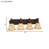 Classic Glass Bell Bathroom Wall Light Fixture - 3/4 Lights Red Brown Make-Up Lighting