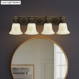Classic Glass Bell Bathroom Wall Light Fixture - 3/4 Lights Red Brown Make-Up Lighting