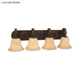 Classic Glass Bell Bathroom Wall Light Fixture - 3/4 Lights Red Brown Make-Up Lighting
