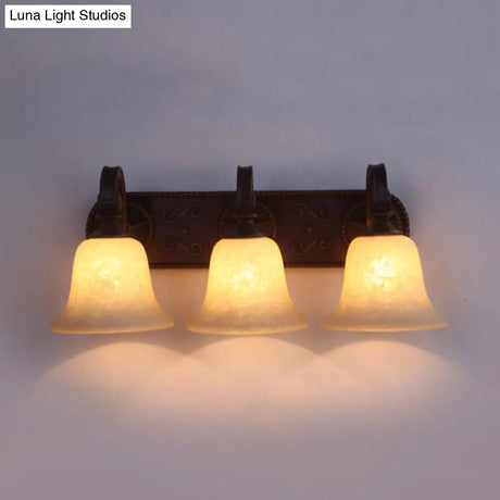 Classic Glass Bell Bathroom Wall Light Fixture - 3/4 Lights Red Brown Make-Up Lighting